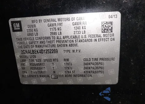 2013 Chevrolet Equinox Ls из США, поврежденный, VIN 2GNALBEK4D1252269